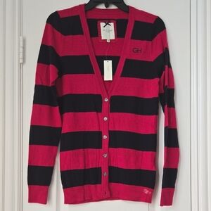Gilly Hicks Long Sleeve Pink/fuchsia And Black Stripe Cardigan Y2k - Size M -NEW